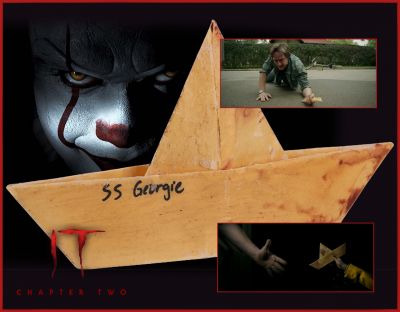 SS Georgie Paper Boat
Twenty-seven years after their first encounter with the terrifying Pennywise, the Losers Club have grown up and moved away, until a devastating phone call brings them back. From Andy Muschietti's 2019 horror sequel It Chapter Two. This is the SS Georgie paper boat Bill's (James McAvoy) younger brother George (Jackson Robert Scott) perished at the hands of It while playing with his paper boat, the SS Georgie. The boat is made of paper, covered with wax to make it waterproof. It is stained with faux blood and "SS Georgie" is handwritten in black marker on one side.
Keywords: SS Georgie Paper Boat