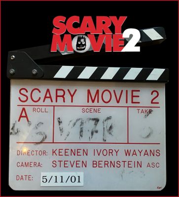 Scary Movie 2 Clapper
Four teens are tricked by Professor Oldman (Tim Curry) into visiting a haunted house for a school project. This is the production clapperboard used in the making of the 2001 film Scary Movie 2 by director Keenen Ivory Wayans.
Keywords: Scary Movie 2 Clapper