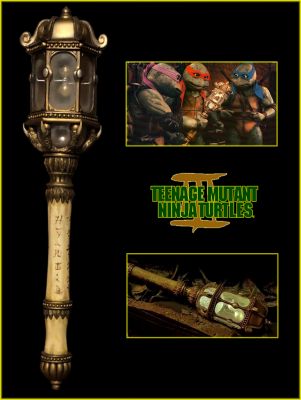 Time Scepter 
When their closest friend April O'Neil discovers an ancient scepter with magical powers, the turtles must cow-a-bunga their way back to 17th century Japan to rescue her from the evil clutches of Lord Norinaga. From the 1993 film Teenage Mutant Ninja Turtles III, this is the Time Scepter seen throughout the film. In the third live-action movie, the Scepter is bought by April as a gift to Splinter at a Japanese flea market. In feudal Japan, Kenshin also holds the scepter causing him to switch places with April landing him in the present while she travels to medieval Japan. In order to activate it, at least one of the users must speak the inscription "Open Wide the Gates of Time" and the people who are switched must have the same weight as Don explains "It's equal mass displacement!â€.
Keywords: Time Scepter 
