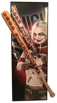 Harley Quinn's (Margot Robbie) Bat
"We're bad guys, it's what we do!" -Harley Quinn
A secret government agency led by Amanda Waller recruits imprisoned supervillains to execute dangerous black ops missions and save the world from a powerful threat, in exchange for reduced sentences. From the 2016 DC Superhero film, Suicide Squad, this is Harley Quinnâ€™s (Margot Robbie) hero wooden bat. A crazed supervillain and former psychiatrist, Producer Richard Suckle described the Harley Quinn as, "a fan fave. Funny, crazy, scary. ... You can't come up with enough adjectives to describe all the different things you see her do." Robbie described Quinn as one of the Squad's most manipulative members and her relationship with Joker as "incredibly dysfunctional", adding that Quinn is, "mad about him; like, literally, mad. She's crazy. But she loves him. And it's a really unhealthy, dysfunctional relationship. But an addictive one."

Keywords: Harley Quinn's (Margot Robbie) Bat