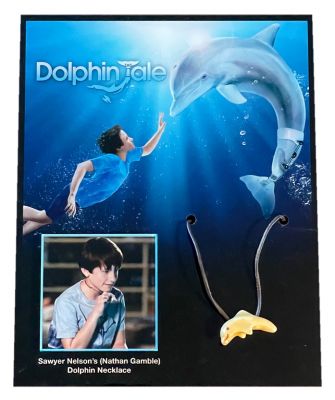 Sawyer Nelson's (Nathan Gamble) Dolphin Necklace
From the 2011 film, Dolphin Tale; this is the screen used â€œDolphinâ€ necklace worn by Sawyer Nelson (Nathan Gamble). The story is centered on the friendship between a boy and a dolphin whose tail was lost in a crab trap. Sawyer is the main character in the movie who is an animal lover that forms a strong bond with the dolphin and wears this necklace showing his love and support for Winter.


Keywords: Sawyer Nelson's (Nathan Gamble) Dolphin Necklace
