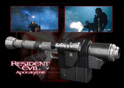 Nemesis's Rocket Launcher
The Nemesis is featured in the 2004 film Resident Evil: Apocalypse, portrayed by Matthew G. Taylor and this is his rocket launcher. Formerly Matt Addison, a survivor of the events of the first film was infected with the T-virus after being scratched by a Licker and later captured and experimented upon by the Umbrella Corporation. Transformed into the Nemesis, it is sent to kill the surviving members of STARS, but remembers its humanity after fighting Alice, and fights alongside the protagonists towards the film's conclusion. Writer and producer Paul W. S. Anderson noted that the gun's addition was inspired by the idea of the Nemesis "walking around with a gigantic, powerful weapon in each hand and almost indecisive as to which one to use". This particular weapon has an digital electronic panel on the side that would count down on screen as the Nemesis shot the rockets.
Keywords: Nemesis's Rocket Launcher